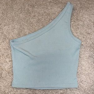 Shein one shoulder cold shoulder green king crop top